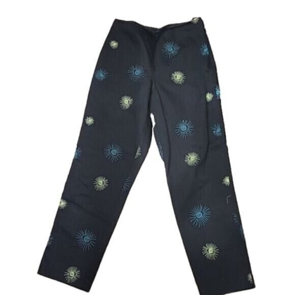 Sigrid Olsen petite Pants mid-rise Sport black cropped w/beaded sun design 4P - Picture 1 of 8